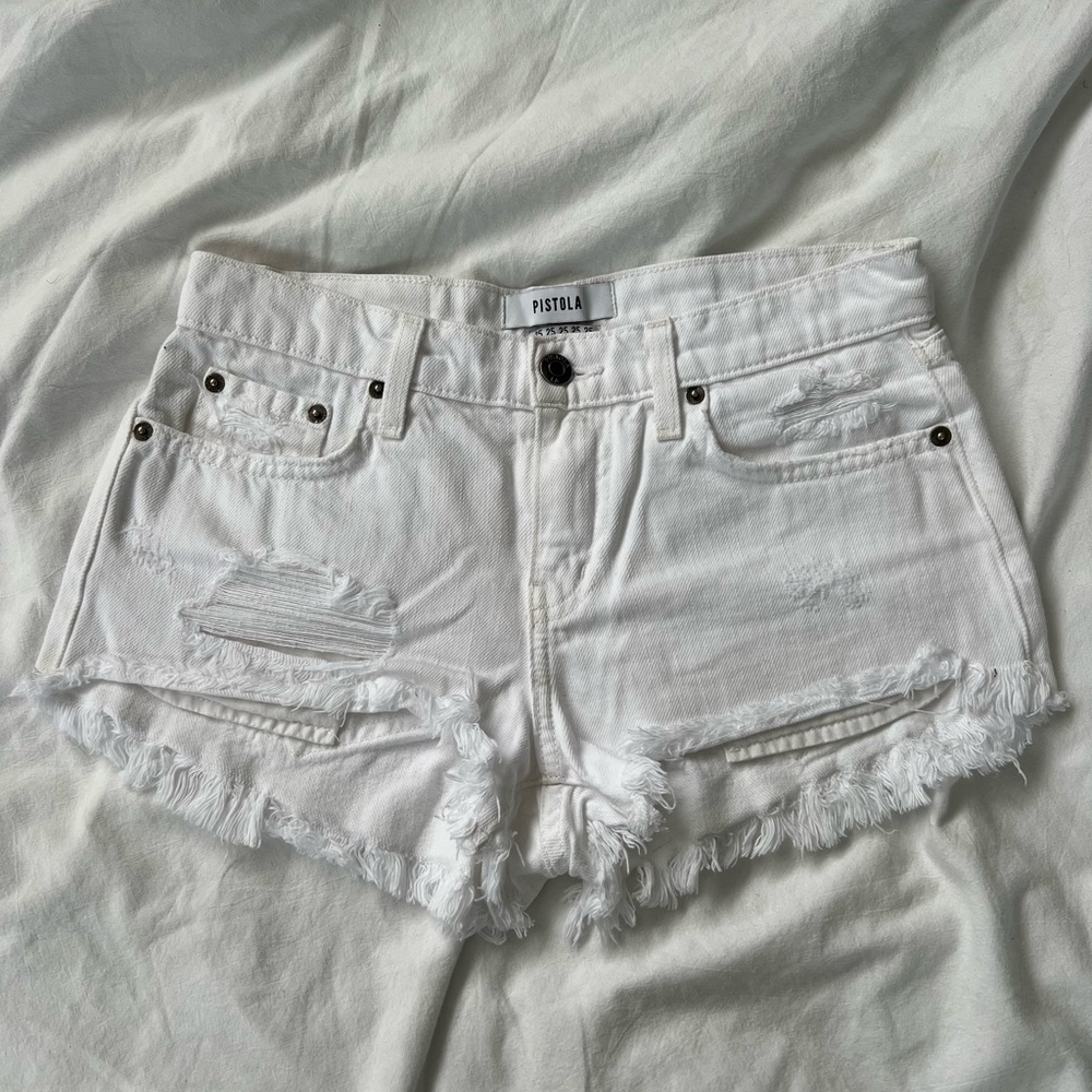 Pistola White Frayed Hem Jean Shorts